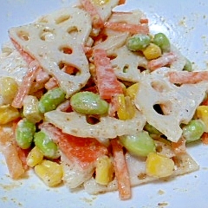 冷凍枝豆＆コーンと根菜のゴマドレサラダ